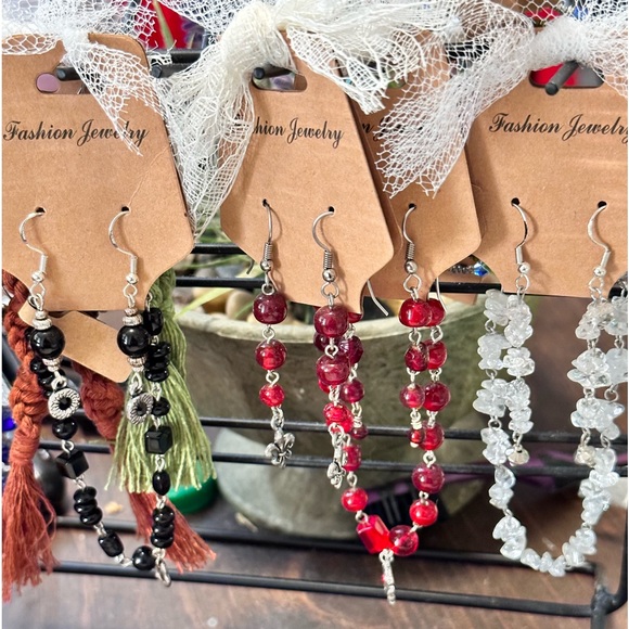 4-Tier Red Amber Gems, 925s Dangle Earring+Bracelet w/Sweet Ruby L♥️VE CHARM Set - Picture 7 of 16